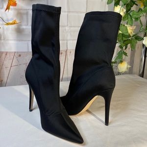 Beautiful Kitulandy Black Stiletto Sock Boots womens 8 Pointy Toe 5" High Heels